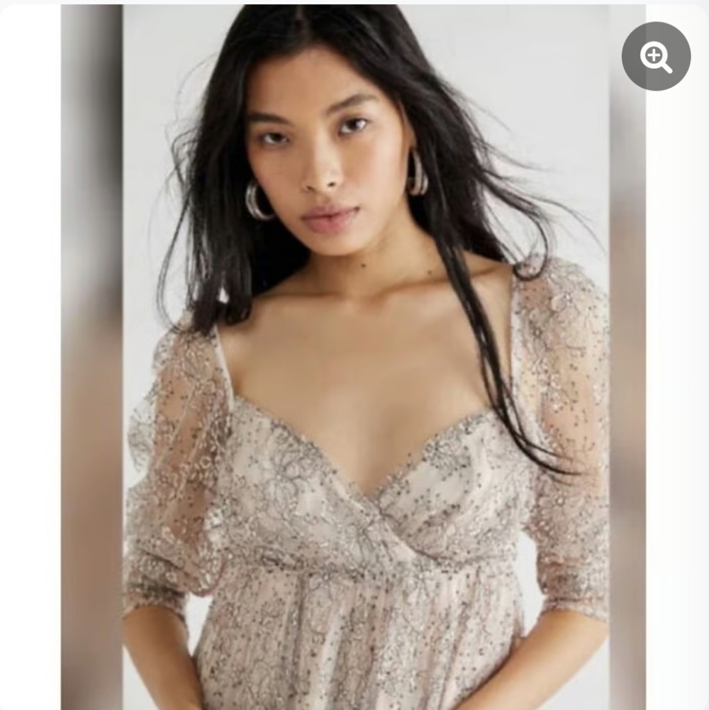 Free People Heavenly champagne toast black lace overlay dress size Small NWT - Picture 3 of 16